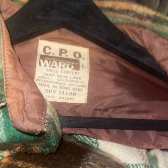 Vintage 70s CPO Mens Wool Linen Plaid Flannel Shirt Jacket Large Montgomery Ward - Picture 9 of 10